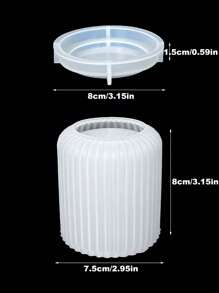 DIY圆柱条纹杯带盖硅胶模具，可制作烛台、圆形收纳盒、花盆、树脂浇铸模具