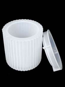 DIY圆柱条纹杯带盖硅胶模具，可制作烛台、圆形收纳盒、花盆、树脂浇铸模具