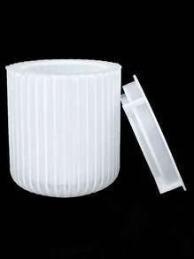 DIY圆柱条纹杯带盖硅胶模具，可制作烛台、圆形收纳盒、花盆、树脂浇铸模具