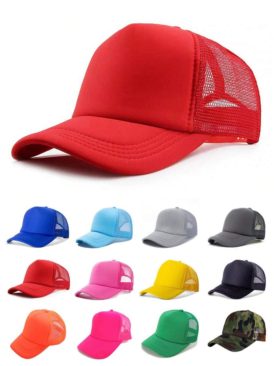 1 Pieza Gorra De Béisbol De Malla De Esponja Roja, Gorra De Camionero Adecuada Para Uso Diario - Rojo - Ver 1