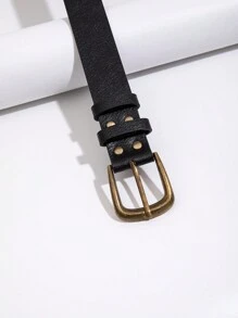 1pc Women's Vintage Maillard Style Belt With Square Buckle, Suitable For Daily Use During Autumn And Winter Summer, School Fall, Autumn, Halloween - Black - View 4