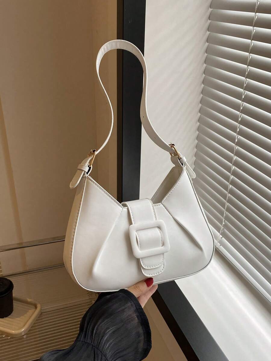 1pc White Pu Leather Shoulder Bag For Women - White - View 1