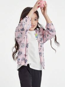 Annil Girls Cartoon Print Sun Protection Lightweight Hooded Jacket White
