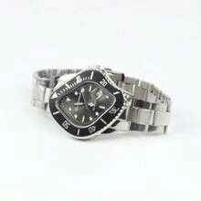 1入男士黑色商務不銹鋼錶帶手錶