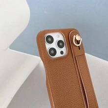 1pc Fashion Solid Color Full Body Shockproof Lychee PU Leather Phone Case With Wrist Strap Stand, Compatible With Apple IPhone 16/15/14/Plus/13/12/11/Pro Max, Galaxy S21 FE/S22/S23/S24/S25 Plus/Note 20 Ultra/A52/A53/A54, Pixel 4 XL, Edge 30, Xperia 10 IV