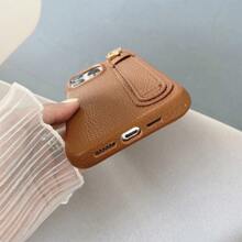 1pc Fashion Solid Color Full Body Shockproof Lychee PU Leather Phone Case With Wrist Strap Stand, Compatible With Apple IPhone 16/15/14/Plus/13/12/11/Pro Max, Galaxy S21 FE/S22/S23/S24/S25 Plus/Note 20 Ultra/A52/A53/A54, Pixel 4 XL, Edge 30, Xperia 10 IV