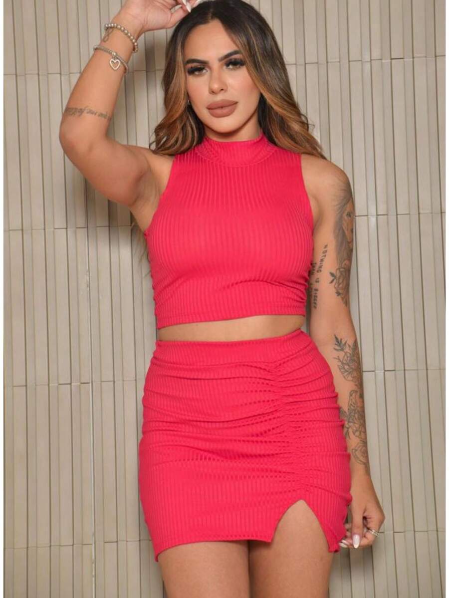 Women Two-piece Outfits - 紅色 - 查看 1