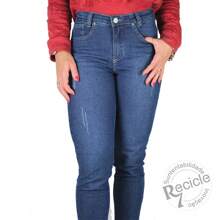 Calça Jeans R7Jeans Feminina Tradicional Cintura Média Destroyde Used Puído