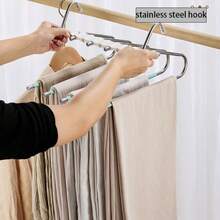 1pc 5-Layer Stainless Steel Pants Hanger, Multifunctional Wardrobe Organizer With Anti-Slip And Anti-Tilt Design - Black - View 10