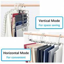 1pc 5-Layer Stainless Steel Pants Hanger, Multifunctional Wardrobe Organizer With Anti-Slip And Anti-Tilt Design - Black - View 8