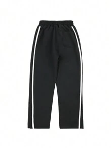 Boys Contrast Side Seam Joggers - Black and White - View 9