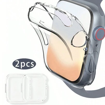 2入組透明TPU全覆蓋手錶殼和屏幕保護貼，適用於Apple Watch Series 7（38mm/40mm/41mm/42mm/44mm/45mm）