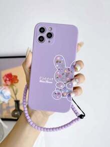 Easter Compatible With Iphone 16 1pc Purple Tpu Painted Rabbit Pattern Phone Case And 1pc Purple Hand Strap Shockproof Cover For Phone,International Version, Not The Domestic Version - Multicolor - View 3