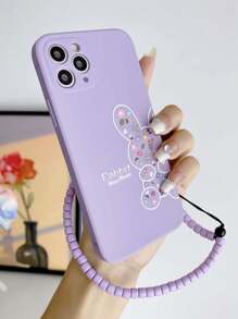 Easter Compatible With Iphone 16 1pc Purple Tpu Painted Rabbit Pattern Phone Case And 1pc Purple Hand Strap Shockproof Cover For Phone,International Version, Not The Domestic Version - Multicolor - View 4