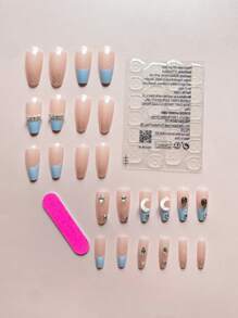 24入組修長墨鏡形狀光澤3D指甲貼片+1入組透明果凍凝膠+1支指甲文件，擠壓式指甲美容工具 - 彩色 - 查看 2