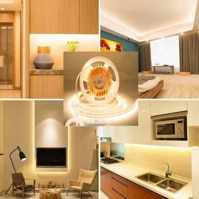 1pc White LED Strip Light With Button Switch, Flexible, Self-Adhesive, Solid Color, Suitable For Home Decor, Bedroom Decor, Vanity Mirror Light, Kitchen Decor, Living Room Decor, Study And Wardrobe, Not Waterproof, Warm Light