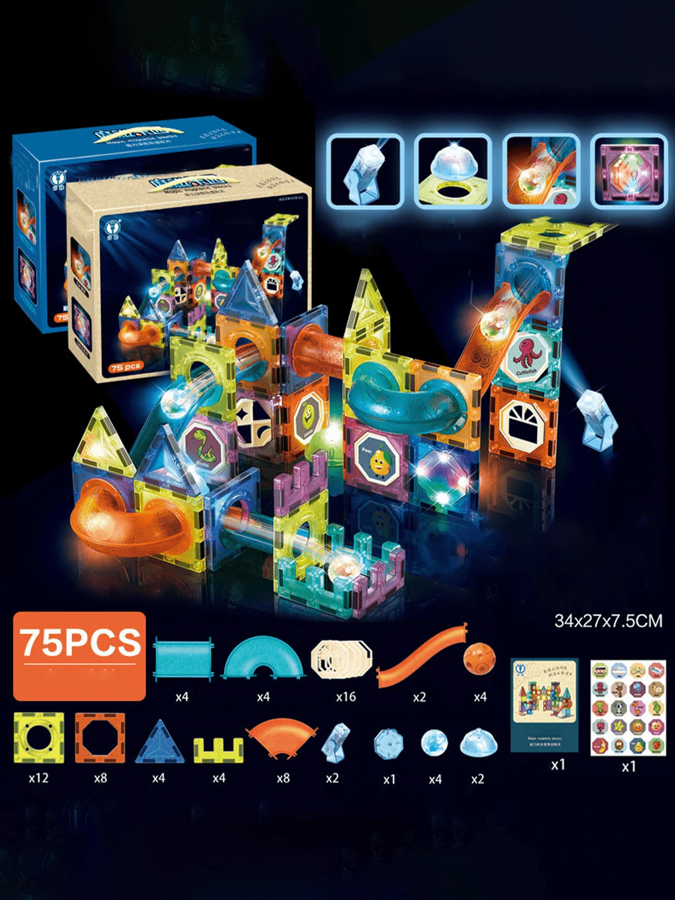 75 chiếc Khối xây dựng bằng gạch men từ tính Khối xếp chồng từ tính trong suốt 3D, Cảm hứng sáng tạo ngoài sức tưởng tượng, Giáo dục trẻ em, Bộ đồ chơi từ tính, Quà tặng cho trẻ mới biết đi Bé trai Bé gái 3-10 tuổi + - Nhiều màu - Xem 1