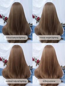 alicegarden 1 件合成耐热长直假发，亚麻棕色，24 英寸长，全机器编织日常自然逼真假发圣诞节 Y2k