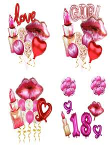 9入組女孩生日聚會,單身派對,求婚,情人節派對裝飾氣球套裝 唇形,嘴巴,愛心連接氣球