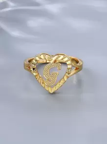 1 chiếc nhẫn rỗng cổ điển khắc 26 chữ cái có thể điều chỉnh, phụ kiện thời trang giản dị cho cặp đôi, thích hợp làm quà tặng dự tiệc/du lịch - Vàng - Xem 26