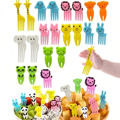 10pcs Cartoon Animal Fruit Forks, Multiple Colors(Randomly Sent) Mini Forks For Desserts, Cakes, Fruits, Salad, Party Decorations For Kids And Adults, Kitchen, Christmas Gift