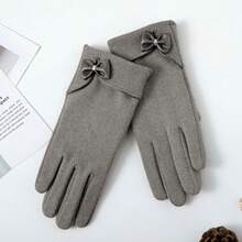 Ladies' Fashionable Warm Gloves With Bowknot Decoration, Touchscreen Function, Outdoor Sports Cycling Gloves, Grey - Grey - View 3