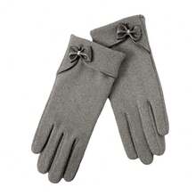Ladies' Fashionable Warm Gloves With Bowknot Decoration, Touchscreen Function, Outdoor Sports Cycling Gloves, Grey - Grey - View 2