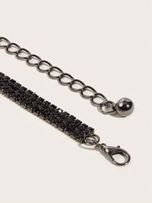 1pc Women's 3 Rows Rhinestone Decorated Luxurious Waist Chain, Party Dress Accessory Casual Halloween Summer, School Fall, Autumn, Halloween - Black - View 3