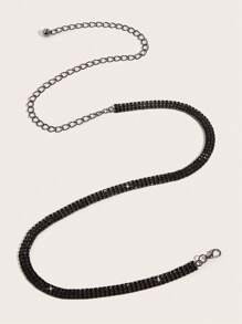 1pc Women's 3 Rows Rhinestone Decorated Luxurious Waist Chain, Party Dress Accessory Casual Halloween Summer, School Fall, Autumn, Halloween - Black - View 4