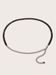 1pc Women's 3 Rows Rhinestone Decorated Luxurious Waist Chain, Party Dress Accessory Casual Halloween Summer, School Fall, Autumn, Halloween - Black - View 2