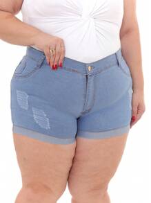 Women Denim Shorts - Rửa nhẹ - Xem 4