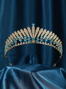 1pc Women's Rhinestone Crown Design Fascinator Headband For Wedding, Party - Baby Blue - View 1