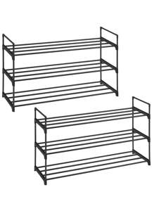 SONGMICS Schuhregal 3 Ebenen, 2er Set, Schuhständer Metall, Schuhaufbewahrung, pro Schuh-Organizer für 12-15 Paar Schuhe, stapelbar, für Flur Wohnzimmer Schlafzimmer, 30 x 92 x 54 cm, schwarz LSADE06BKV1 - Schwarz - Übersicht 1