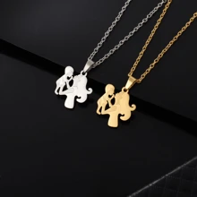 1pc Stainless Steel Necklace With Mother & Child Pendant For Women, Mother's Day Gift - Gold - View 1