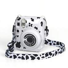 Juego De 3 Piezas De Estuche Transparente, Estuche De Cristal, Correa Y Adhesivo Compatible Con Fujifilm Instax Mini 12 - Negro - Ver 2
