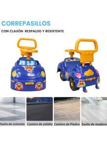 Coche Montable Correpasillos Deportivo con Respaldo y Claxon - Azul - Ver 3