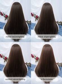 alicegarden 1 piece synthetic heat-resistant ,straight wig in Brown Wigs,with Bangs, 24 inches long, made from fiber, suitable for daily use,natural and realistic false hairpiece christmas winter christmas decor - Brown - View 9