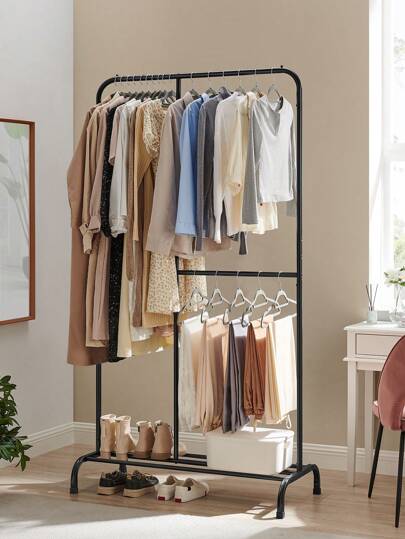 SONGMICS Kleiderständer, Kleiderstange, bis 100 kg belastbar, mit verstellbarer Stange, für Schlafzimmer, Wohnzimmer, Flur, schwarz HSRDE103B01