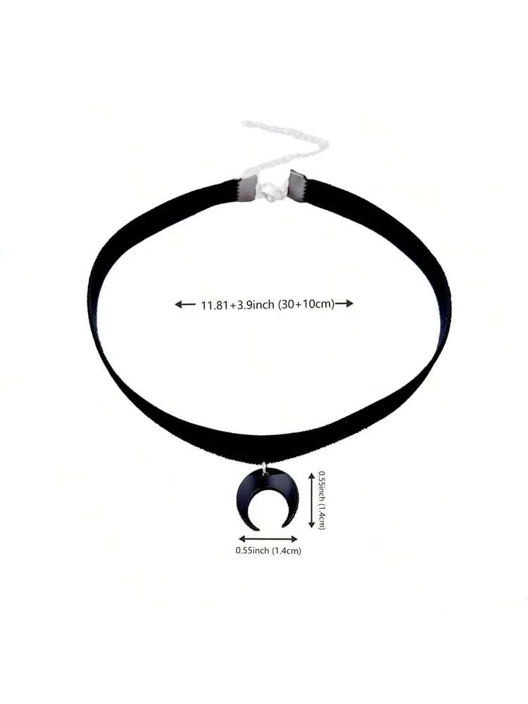 1pc Simple Gothic Style Velvet Ribbon With Acrylic Moon & Horn Pendant Choker For Women