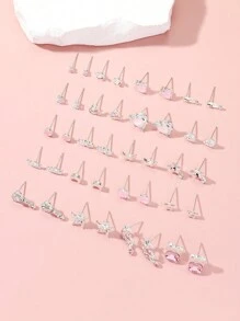 40pcs/Set New Arrival Minimalist Heart, Star, Bowknot And Moon Stud Earrings For Women, Random Shipping As Gifts - Silver - View 2