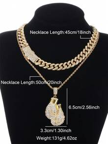 Boxing Glove Pendant For Sport & Health, Unisex Silver/Gold Color, Suitable For Daily Wear, Parties, Events And Festivals, Hip-Hop And Rock Style Accessory, Perfect Gift For Christmas And New Year. Full Diamond & Multiple Chain Design Necklace Jewelry Set - Yellow Gold - View 4