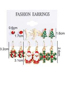 6 Pares Conjunto De Pendientes Estrella Con Renos De Navidad Y Diamantes De Imitación - Dorado - Ver 3