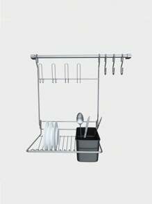Escorredor Louça Suspenso 12 Pratos Parede Preto Porta Talher Copo - Cinza Claro - Visão 4