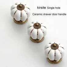 1pc Single Hole White Ceramic Drawer Pulls, Pumpkin Shaped Cabinet Handles, Wardrobe Shoe Cabinet Door Knobs, With 2.2cm Screws, American Style Furniture Hardware Accessories - White - View 1