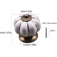1pc Single Hole White Ceramic Drawer Pulls, Pumpkin Shaped Cabinet Handles, Wardrobe Shoe Cabinet Door Knobs, With 2.2cm Screws, American Style Furniture Hardware Accessories - White - View 2