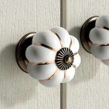 1pc Single Hole White Ceramic Drawer Pulls, Pumpkin Shaped Cabinet Handles, Wardrobe Shoe Cabinet Door Knobs, With 2.2cm Screws, American Style Furniture Hardware Accessories - White - View 3