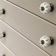 1pc Single Hole White Ceramic Drawer Pulls, Pumpkin Shaped Cabinet Handles, Wardrobe Shoe Cabinet Door Knobs, With 2.2cm Screws, American Style Furniture Hardware Accessories - White - View 7