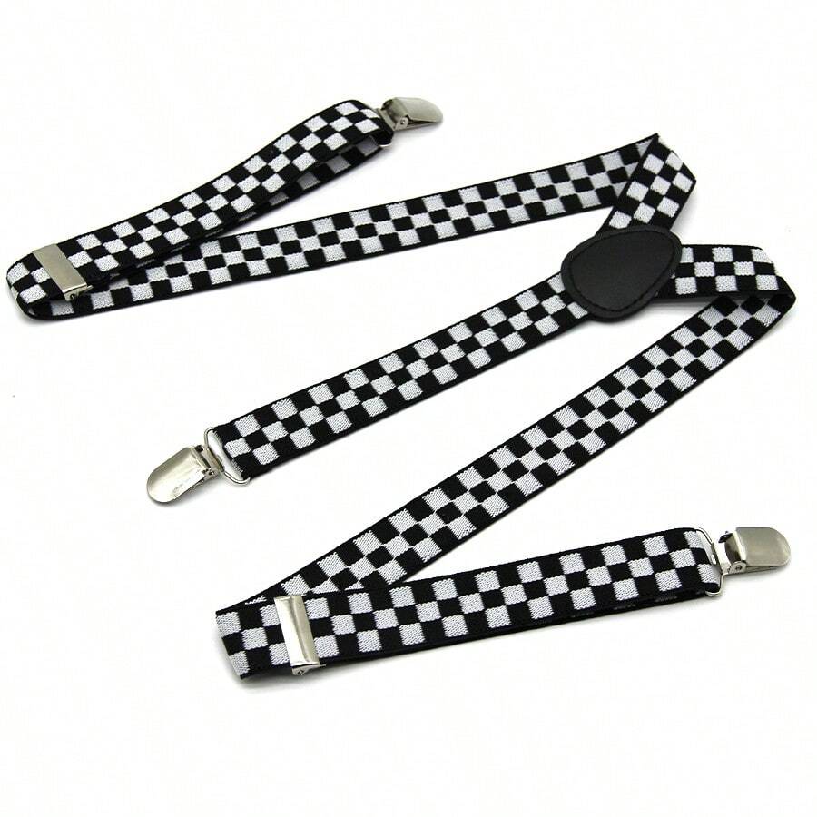 1pc Grid Braces, 3 Clips Elastic Suspenders, 2.5cm Printed Braces Halloween Halloween Accessories, Halloween Costumes Autumn-Winter Accessories Halloween Costume,Suitable For Teens, Youth,Men,Casual, Outdoor, Athletic, Vacation, Graduation Gifts, Birthday, Daily Wear - Black and White - View 1