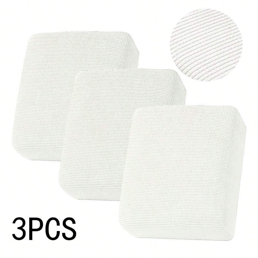 3pcs Solid Color Coral Fleece Seat Cushion Cover + Sofa Cover + Throw Pillow Cover - White - View 1