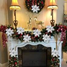 聖誕節金色閃粉紅指甲花,人造指甲花花環,花卉裝飾,聖誕樹裝飾配件 - 銀色 - 查看 5